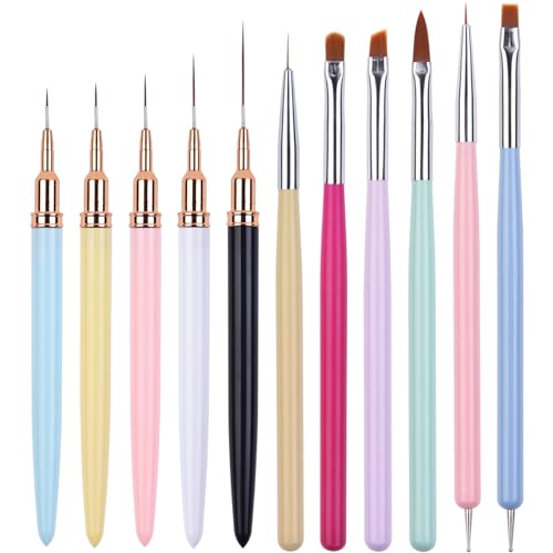 11pcs Nail Art Brushes Colorful Nail Art Liner Brushes Dotting Tools