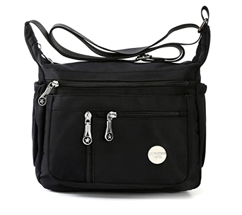 Crossbody Bags for Women Multi Pocket Shoulder Bag Waterproof Nylon Messenger Purses and Handbags - color: Bh-black