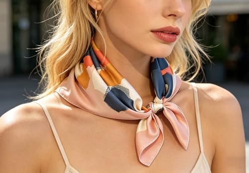 Silk Like Square Scarf for Women Men 27.5" - color: Pastel Pink