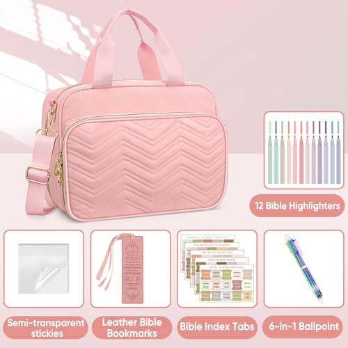 FINPAC Large Bible Cover Case for Women, Bible Bag Study Supplies Kit - color: Pink