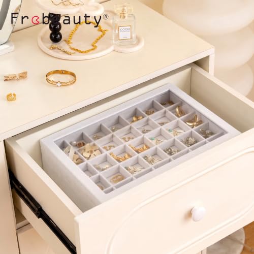 Frebeauty 35 Grid Earring Organizer,Velvet Jewelry Tray with Clear Lid - color: White, size: 35 Grid