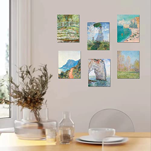 Claude Monet Wall Art Prints, 6pcs Water Lilies Fine Artwork Paintings, Vintage Famous Art, Aesthetic Posters for Room Decor, Retro Canvas Prints - color: 6pcs-Monet 02