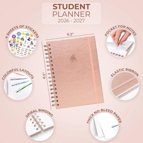 Clever Fox Academic Student Planner 2026-2027, School, College Rose Gold - color: Rose Gold