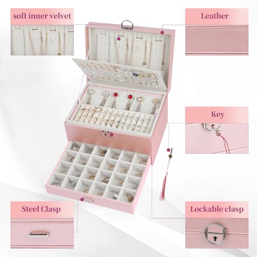 BOOVO Large Jewelry Boxes For Women (rose gold) - color: Rose Gold, size: 5 layer