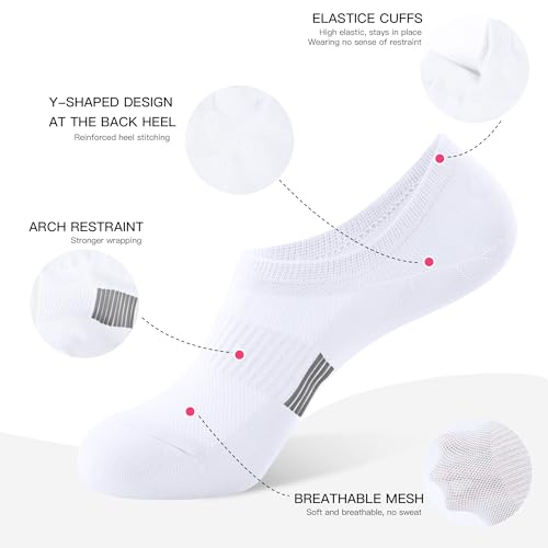 BUDERMMY No Show Socks Womens Low Cut Non Slip Athletic Cotton Invisible Women Sock 5 Pairs - color: White, size: 6-9