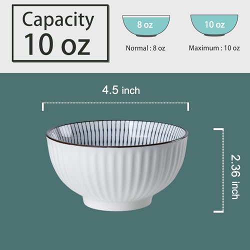 10 oz Small Ceramic Bowls Set of 6, 4.5 Inch Japanese Blue and White Bowls for Ice Cream, Rice, Dessert, Snack, Dipping, Microwave and Dishwasher Safe - Mixing Pattern - size: Mixing Patterns