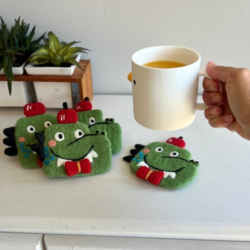 Humble Hilo Handmade Animal Felt Coaster Set of 4, Absorbent Coaster for Animal Lover (Funny Crocodile) - color: Funny Crocodile