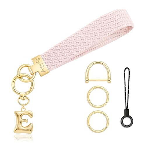 Stretchy Wristlet Initial Keychain, Key Chains Women Cute with Keyring, Llaveros para Mujer, Car Key Accessories - color: Light Pink, style: E