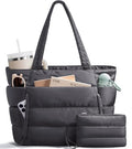 Bagstellar Puffer Tote Bag for Women, Lightweight Puffy Travel Gym Work Bag - color: Charcoal Grey
