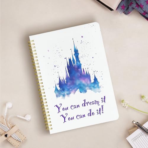 Cute Spiral Notebook Lined Journal B5 Note Book with Pocket, Castle - color: Dream Castle