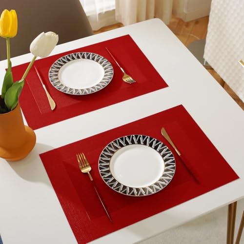 Vinyl Placemats Heat-Resistant Table Mats Washable Easy Clean Plastic Placemats for Dining Table Set of 4 (Red) - color: 01: Candy, size: 4 Placemats