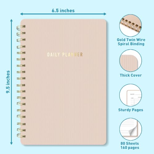 Sweetzer & Orange Daily Planner Notebook – Undated Two-Page Daily Layout with Hourly Schedule, To-Do List, Priorities, and Notes – 6.5" x 9.5" Spiral Bound Productivity Organizer – 160 Pages - color: Blush