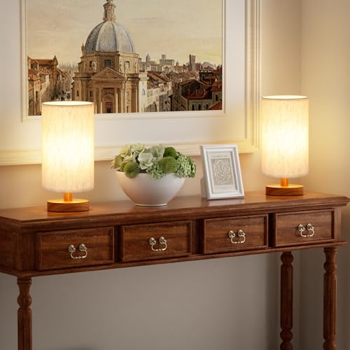 Desk Small Lamps Set of 2 (Cream Shade - Walnut Base, 9" Inline Control) - color: Cream Shade - Walnut Base set of 2