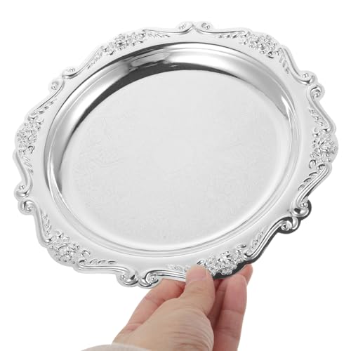 Sewroro Silver Serving Tray Round Iron Dessert Platter Snack Serving Platter for Home Entertaining and Jewelry Display - color: Silver