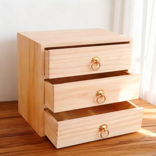 3 Layer Natural Wooden Storage Box Organizer Desk Accessories - style: 3 Layer