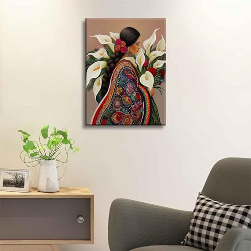 Calla Lily Canvas Wall Art Mexican Vintage Flower Decor painting Pictures Girls White Floral Plant Posters Prints for living room Bathroom Bedroom Office Hallway Home Decoration - color: Flower, size: 36"L x 24"W