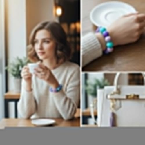 BIHRTC Key Ring Bracelet Car Keychain Holder Wristlet Silicone Women Beaded Bangle Chains - color: Purple Wavy