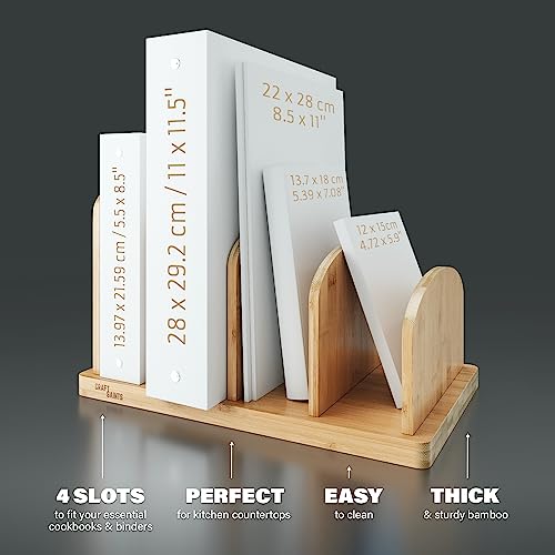 Cook Book Organizer, 4 Sections, Recipe Book Holder Rack, Tabletop Stand for Convenient Cookbook Storage, Vertical Cook Book Stand Kitchen, Binder Holder for Desk & Countertop (Bamboo) - color: Bamboo, size: 4 Sections
