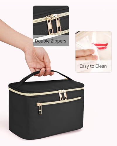 Wandering Nature Makeup Bag, Women Travel Make Up Vanity Case with Handle - color: Black, size: Large