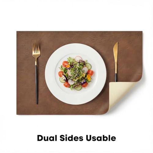 Artoid Mode Brown Faux Leather Placemats Set of 4 - color: Brown, size: 12" x 18", Rectangular Set of 4