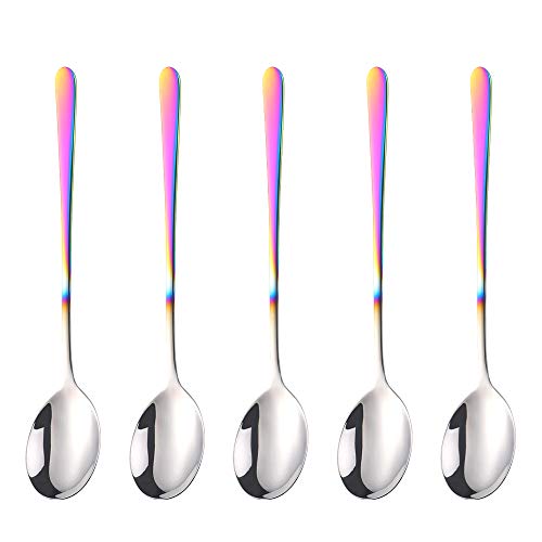 5-pieces Soup Dinner Spoon 8-Inch Rainbow Metal Korean Spoon Stainless Steel Table Spoons by Buyer Star - color: gradient rainbow