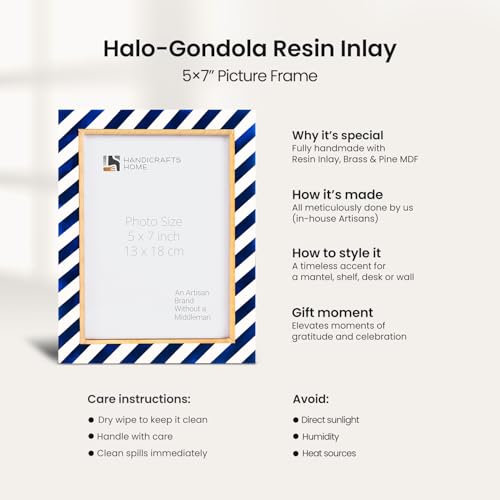 Handicrafts Home Decorative Resin Inlay & Brass Blue Picture Frame, 5x7 - color: HALO-GONDOLA, size: 5X7