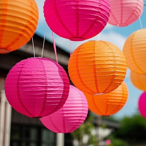 Pink Orange Paper Lanterns Decorative 15pcs Party Hanging Decorations for Bachelorette Wedding Birthday Baby Shower Graduation Anniversary Themed Room Decor - color: Peach,orange Red,pink,hot Pink,ivory White