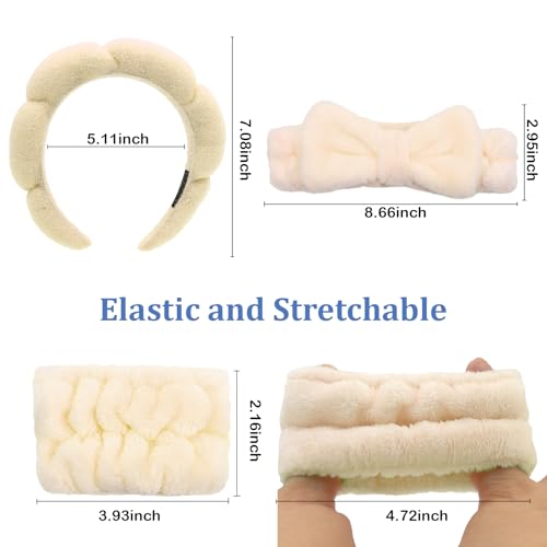 Beige Skincare Bubble headband and wristband set for Face Washing - color: Light khaki