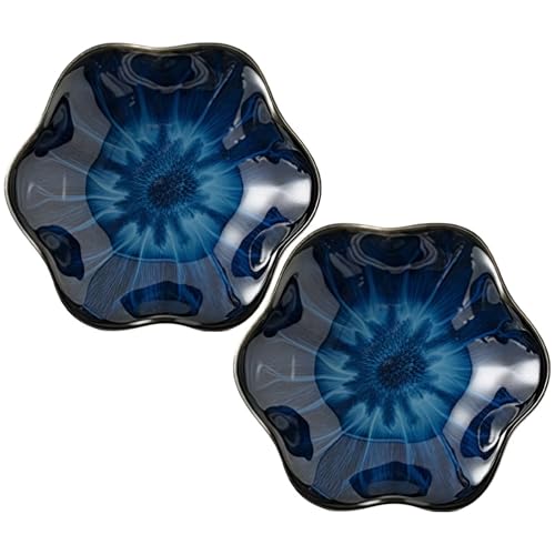 2Pcs Ceramic Jewelry Dish - Lotus Leaf Shape, for Ring Holder Necklace Small Key, Suitable for Mother Friend Sister, Gifts for Women, Cute Plate Trinket Tray, Home Decor (Blue-2PCS) - color: Blue-2PCS