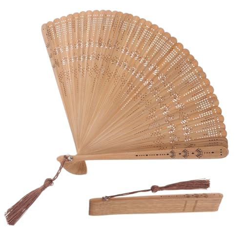POPETPOP Wooden Folding Fans Handheld: Vintage Wood Hand Fan with Tassels for Hot Flash, Church, Wedding Church Decoration, Edm, Music Festival, Dance, Party, Performance