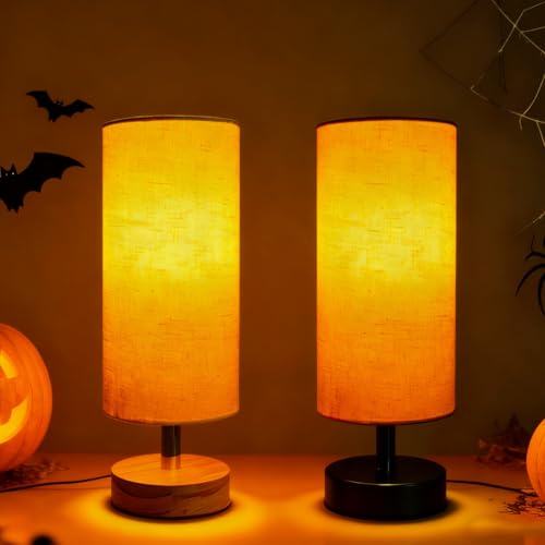Bedside Table Lamps, Table Lamp for Bedroom, Lamps for Night Stands with Linen Lampshades, Small Table Lamp for Living Room, Office (Bulb Excluded) (Wood) - color: Wood