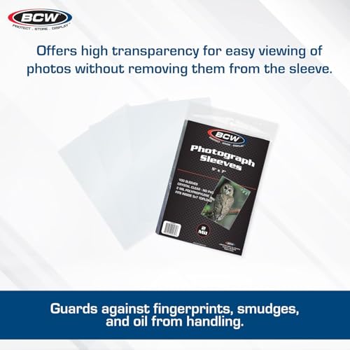 BCW 5x7 Photo Sleeves – 200 ct | Acid Free, No PVC | Soft Clear Plastic Photo Sleeves | Archival Quality | Fits 5x7 Photos & BCW 5x7 Toploaders