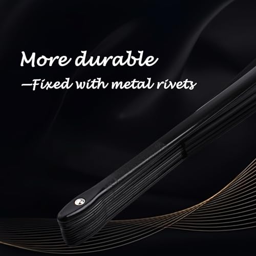 2 Pack Large Folding Hand Fan, Black Chinese Kung Fu Tai Chi Fan Nylon-Cloth Fan For Men And Women Performance, Dance, Decorations, Festival, Gift (Folding fan black 2p) - color: Black
