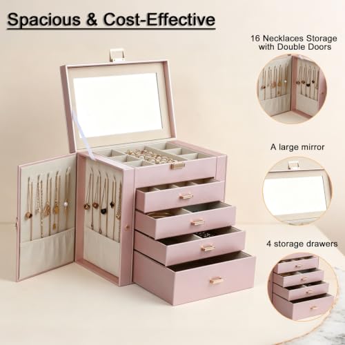 BOOVO Large Jewelry Box for Women, 5 Layer Jewelry Organizer (Rose Gold) - color: Rose Gold, size: 5 layer