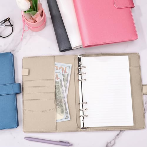 Antner A5 Binder 6 Ring Refillable Notebook Budget Planner Cover for Cash Organizer, PU Leather Loose Leaf Kpop Photocard Holder Small Binder for A5 Planner Inserts with Magnetic Buckle, Glitter Gold - color: Glitter Gold