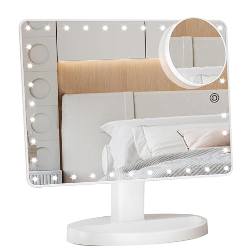 FUNTOUCH Large Lighted Makeup Mirror with Lights (White) - color: White D