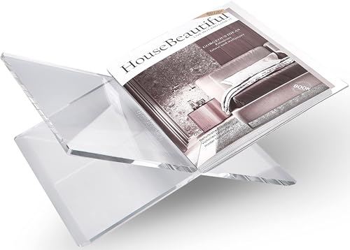 Honygebia Clear Acrylic Book Stands - Cross Frame Acrylic Book Holder, Open Bookstand for Display and Reading, Suitable for Art, Bible, Cookbook, Easel, Magazine, Textbooks 12.5" x 9.5" x 5.5" - color: Clear