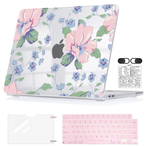 Pink Floral Clear Hard Case for MacBook Neo 13 inch A18 Pro A3404 - color: Pink Floral