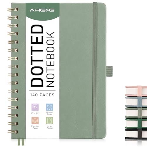 AHGXG Dotted Journal, 140 Pages, A5 (5.7" x 8.3") - color: Sage Green, style: A5-Dotted