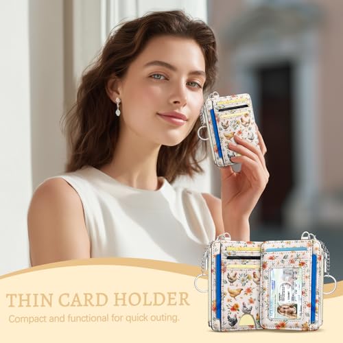 Kelvoris Credit Card Holder Small Wallet Women, Slim RFID, Chicken Rooster - color: Chicken