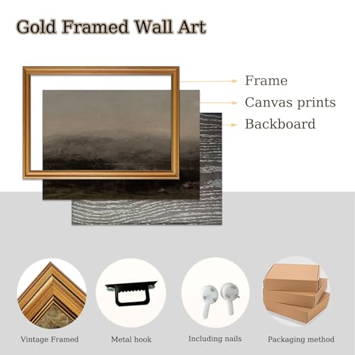 Gold Framed Wall Art Vintage Landscape Farmhouse Dark Canvas Print Decor - color: Vintage landscape 2, size: 16"x24"