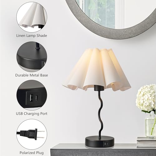 EOEYYOYB Pleated Table Lamp, Set of 2 Table Lamps for Bedroom, Bedside Lamps for Nightstand with Linen Lampshade, Modern Lamp for Bedroom Home Office Decor, Black - color: Black 2 Set
