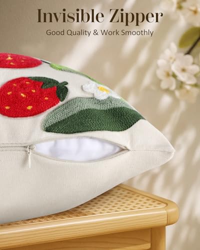 Embroidered Throw Pillow Cover, 20x20 Inch, Strawberry Leaves - color: Leaf Strawberry, size: 20" x 20" (Pack of 1)