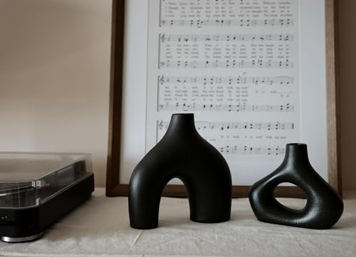 Carrot's Den Black Ceramic Modern Vase Set of 2, Donut Shelf Decor, Black - color: Black