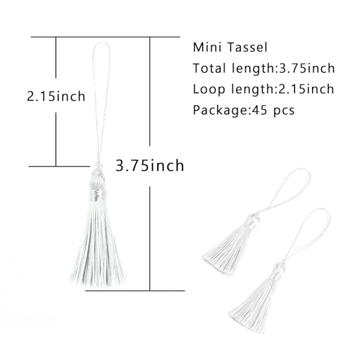 48Pcs Mini Bookmark Tassels Handmade Keychain Silky Tassel - color: White