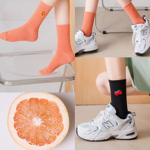 Fruit Socks Cute Socks for Women Crew Socks Cotton Embroidered Banana Avocado Strawberry 4-6pairs - color: B