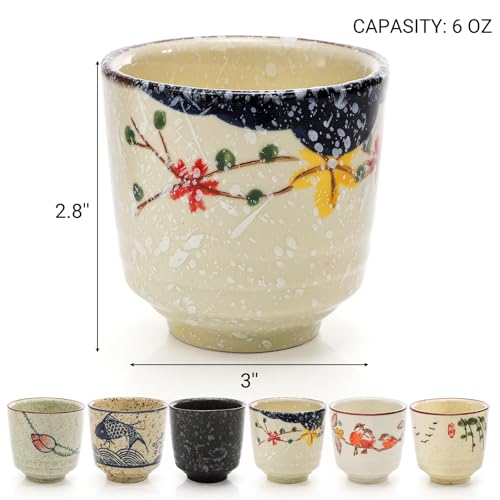 6 Pieces Japanese Tea Cups, 6 Oz Ceramic Coffee Cup - size: 3’’D x 2.8’’H