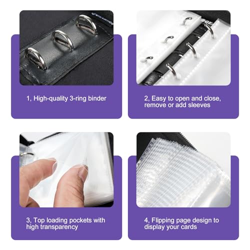 GEAoffice 1 Pocket Mini Trading Card Binder Holds 80 Cards with Zip, Purple - color: Purple-1 Pocket