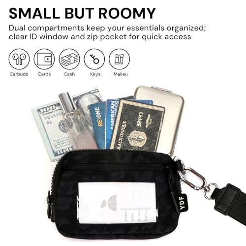 Wristlet Wallet for Women with Clear ID Window, Zip Coin Purse and Keychain - color: Black Leopard