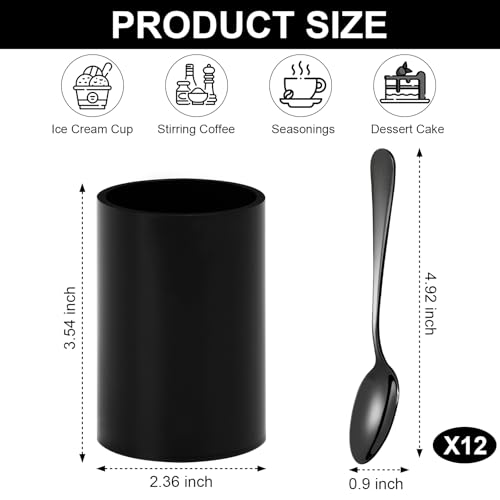 12 PCS Black Coffee Spoons with Holder 4.92 Inch Mini Coffee Spoons Small Espresso Coffee SpoonsBlack Dessert Spoons Stainless Steel Tea Spoons Set of 12 for Tea Party Coffee Bar - color: Black